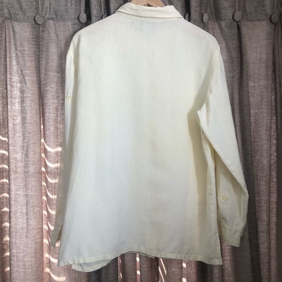 Vintage Yellow Floral Embroidered Linen Button Up Shirt Size Medium - Picture 9 of 9